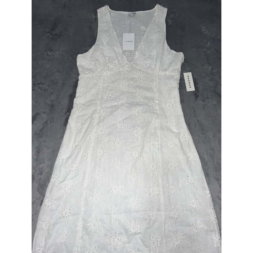 LA Hearts PacSun White Eyelet Floral V-Neck Midi Dress NWT Size L